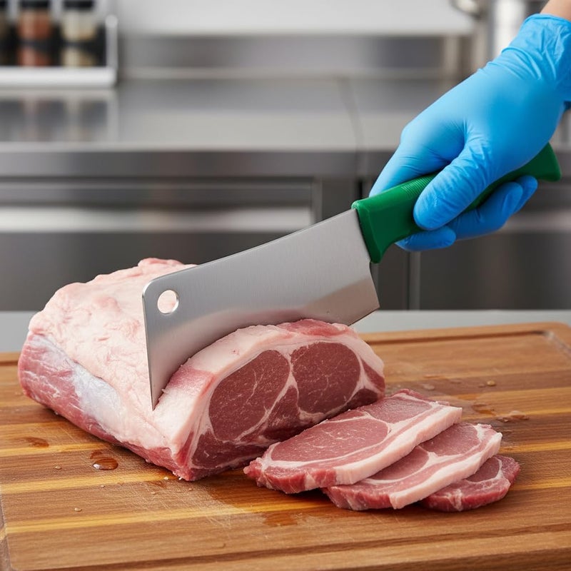 Kitchen Master 6 Inch Stainless Steel Meat Cleaver with Green Handle - Image 4